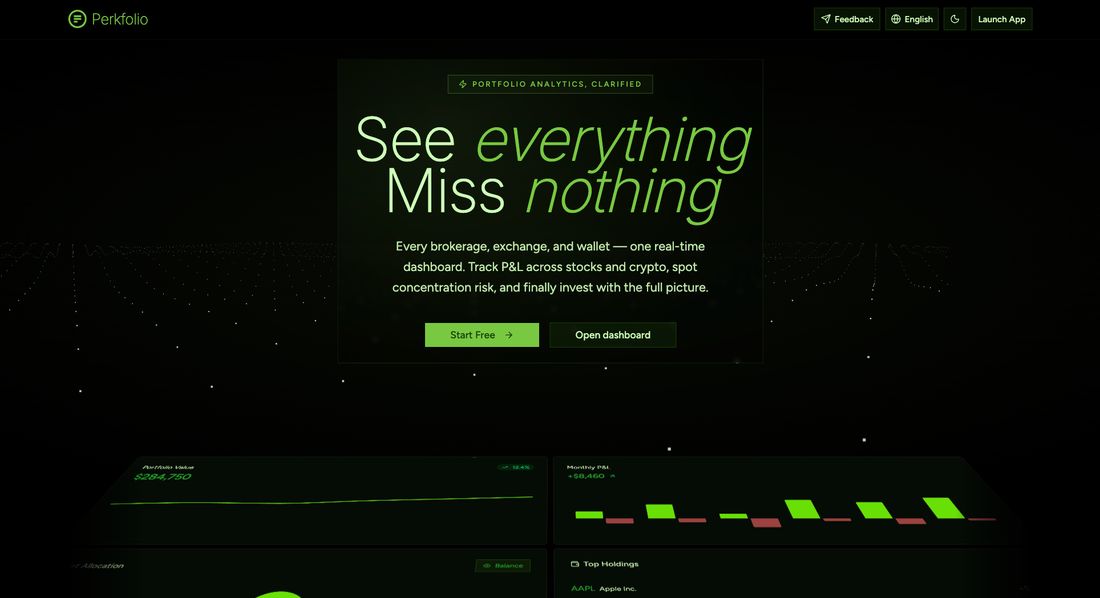 Perkfolio landing screen